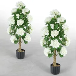 VEVOR 2er-Pack Kunstblumen im Topf 889 mm Hoch Gefälschte Hortensien Weiß, Künstliche Topfblumen für Veranda Terrasse Zuhause, aus Seidenstoff & PE-Kunststoff, Sofort Einsatzbereite Deko, Pflegefrei