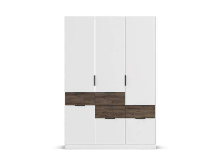 Trendstore Raas Drehtürenschrank in verschiedenen Farben und Größen - Dekor Alpinweiß, Absetzungen Atlantic Oak dunkel Nachbildung - 136 x 197 x 54 Schlafzimmerschrank, viel Stauraum, praktische Inneneinteilung, verschiedenen Farbvarianten, mit 4 oder 5 Türen Modern, Zeitlos