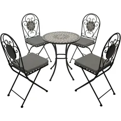 Bistroset SIENA 5-teilig, Eisen schwarz + Mosaik grau/weiss