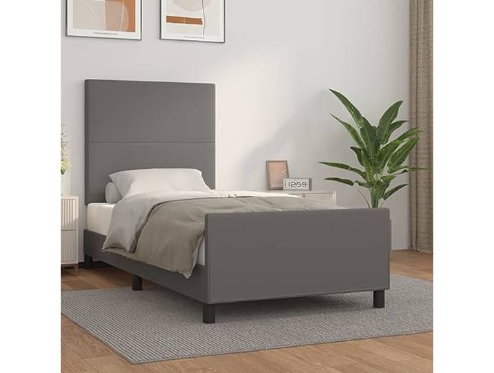 Kunstleder Höhenverstellbar Bettgestell mit Kopfteil Grau 90x200 cm Bettgestell mit Kopfteil Grau 90x200 cm Kunstleder höhenverstellbar Stützbeine Lattenrost ohne Matratze Schlafzimmer