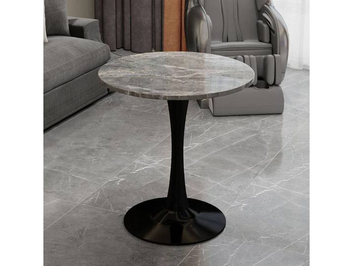 NuvlaGu - Élégante table à manger ronde 70 cm - Table basse - Convient pour 2 à 4 personnes - Marbre texturé - Gris foncé/Noir