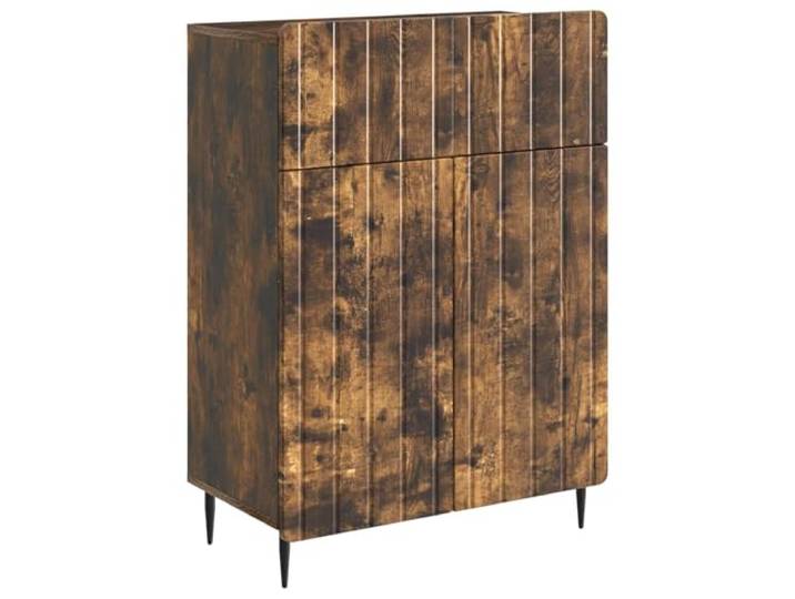 GHVBNMF Sideboard Geräucherte Eiche 66x34,5x92 cm Kommode Kompakter Anrichte-Schrank für Esszimmer, Flur & Wohnbereich mit Geräteschublade, Schwenktür und schwarzen Eisenbeinen.