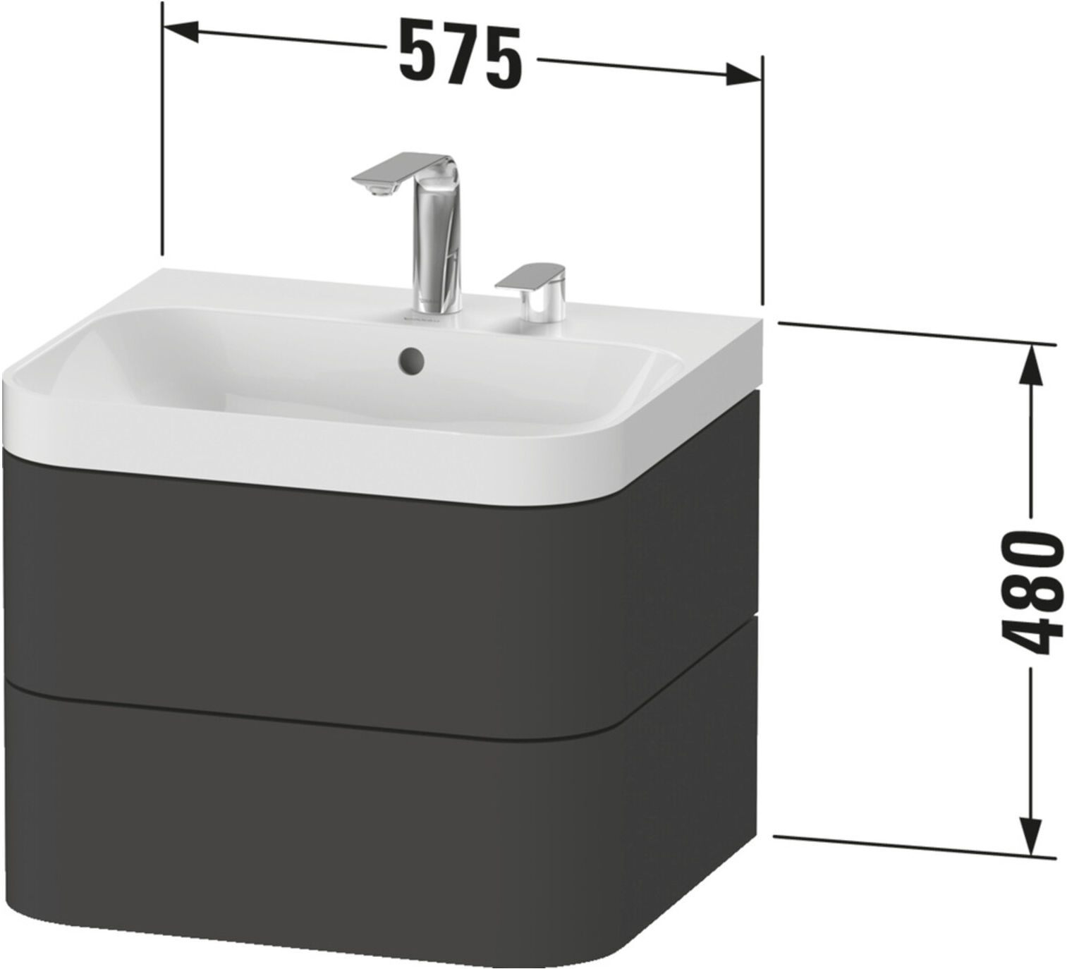 Duravit Möbelwaschtisch Happy D.2 Plus 57,5x49cm, o HL, st-g s-matt, 2 Schubk. (HP4345N9292)
