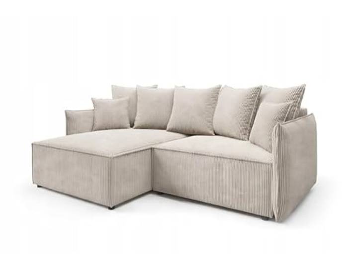 Easy4You Beige Ausziehbare Rosso Eckcouch mit Schlaffunktion – Bequeme Cord-Ecksofa mit Bettfunktion, Stauraum und Wellenfederung – 135x204 cm, Universal Links/Rechts
