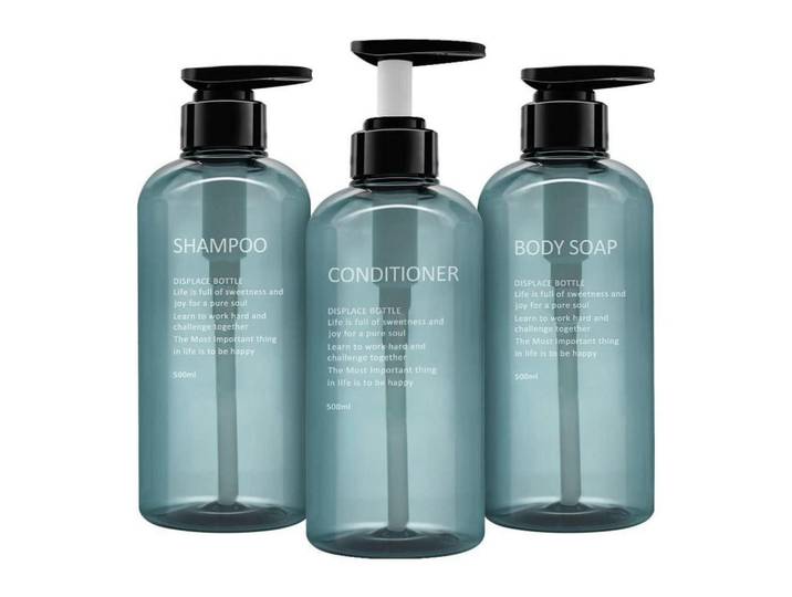 Pumpflaschen-Set 3er-Pack 500ml PET Blau, Kunststoff, 5x5x10 cm, Badaccessoires, Seifenspender