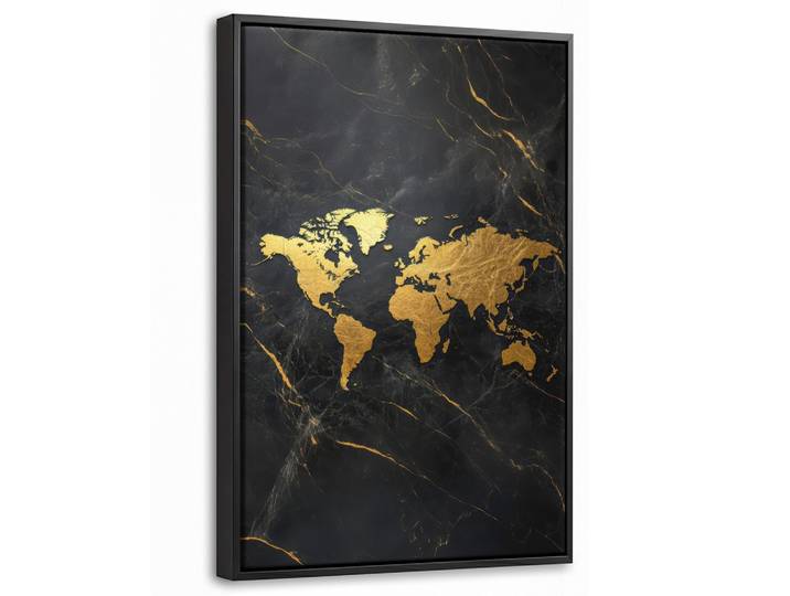 LEINWAND Bilder mit Rahmen - Weltkarte - Gold - Marmor - 20x30