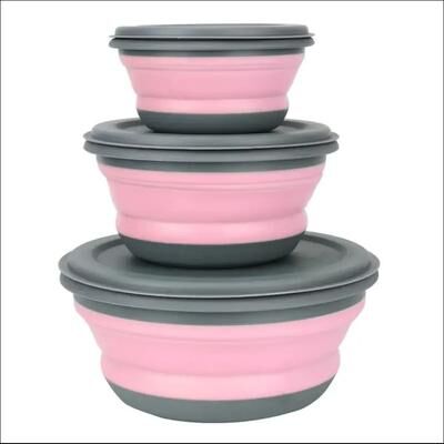 Uplift Essentials 3 Piece Space Saving Collapsible Bowl Set Airtight & Portable Food Storage pink