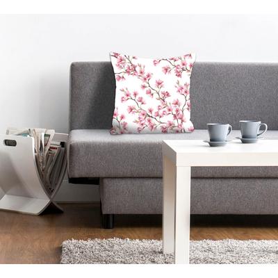 Dekokissen QUEENCE "Marcel", rosa (rosa, bedruckt), B:40cm L:40cm, Polyester, Dekokissen_Sitzkissen_Kissenhüllen, Kissenhülle,Blütenzweige,Pink,Florales Muster,Elegant,Frühlingshaft