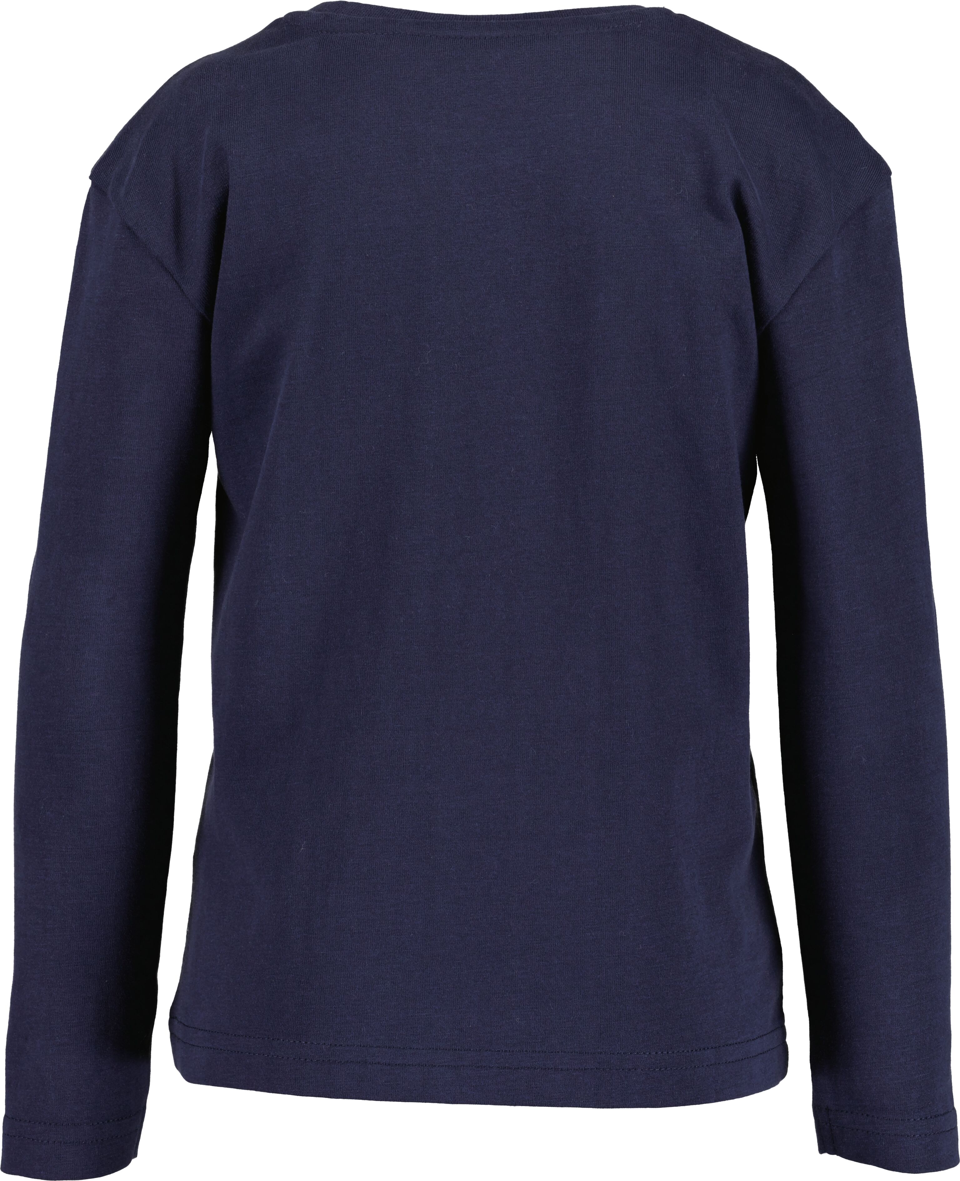 Langarmshirt BLUE SEVEN, Mädchen, Gr. 104, blau (nachtblau), Single Jersey, Obermaterial: 100% Baumwolle, bedruckt, unifarben, Basic normal, Rundhals, Shirts Langarmshirt, Baumwolle nachtblau 104