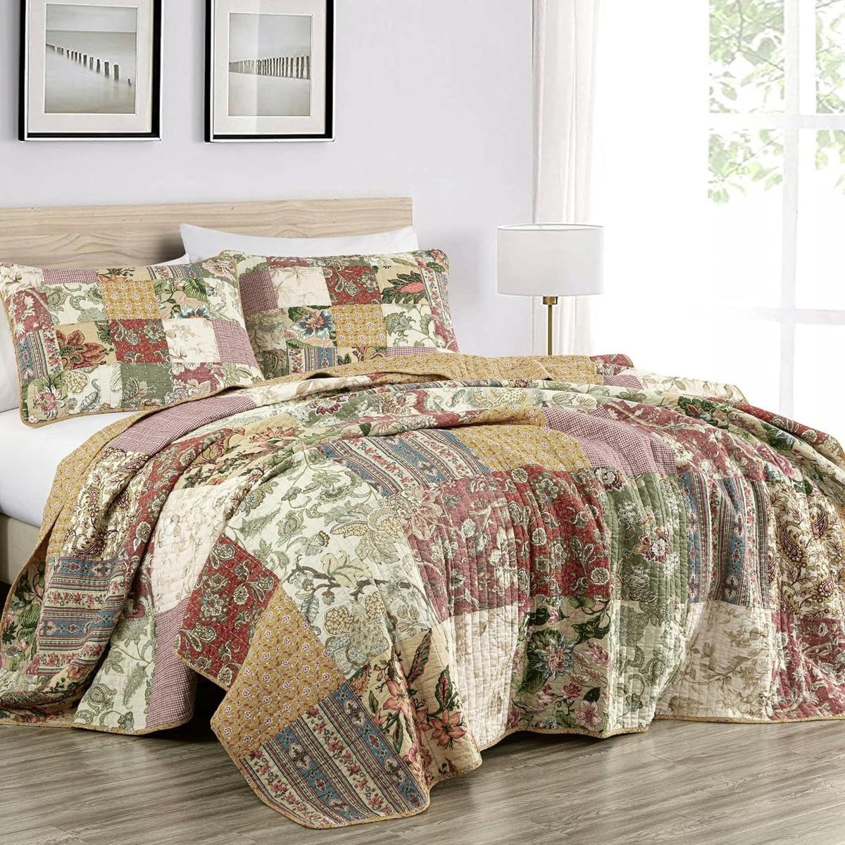 Patchwork Quiltset met Bloemenontwerp in Vintage Stijl - Meerkleurig - Twin