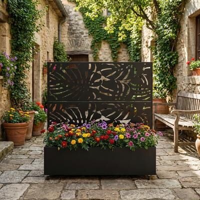 Lumibee Outdoor Metal Pattern Privacy Fence Screen Planter Box