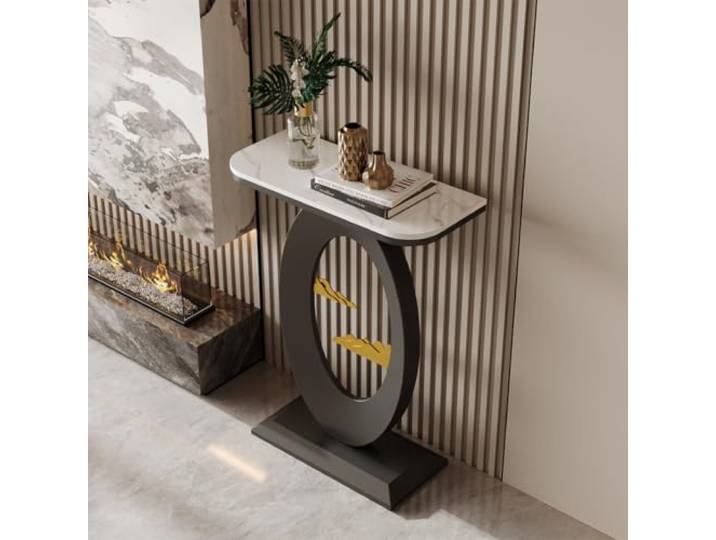 Schmaler Konsolentisch mit Sinterstein-Platte,Flurtisch für Eingangsbereich Sinterstein-Platte, Stabiler Kohlenstoffstahl, Platzsparendes Design, Einfache Montage(Black-1,31.5in*11.8in)