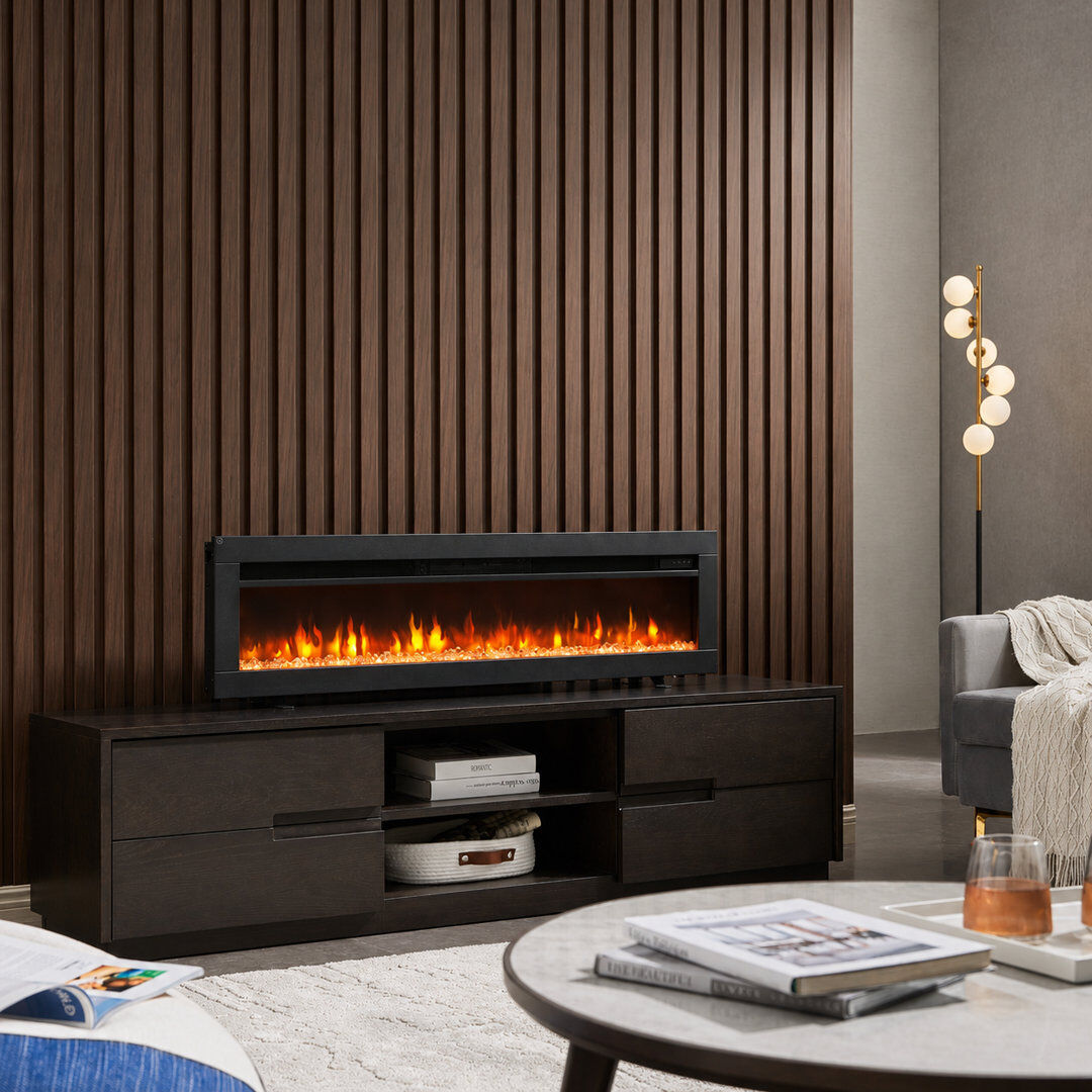 FLAMEKO Media Wall Electric Fire, Wall Mounted Fireplace, Dilton Black Black 33cm H x 127cm W x 11cm D