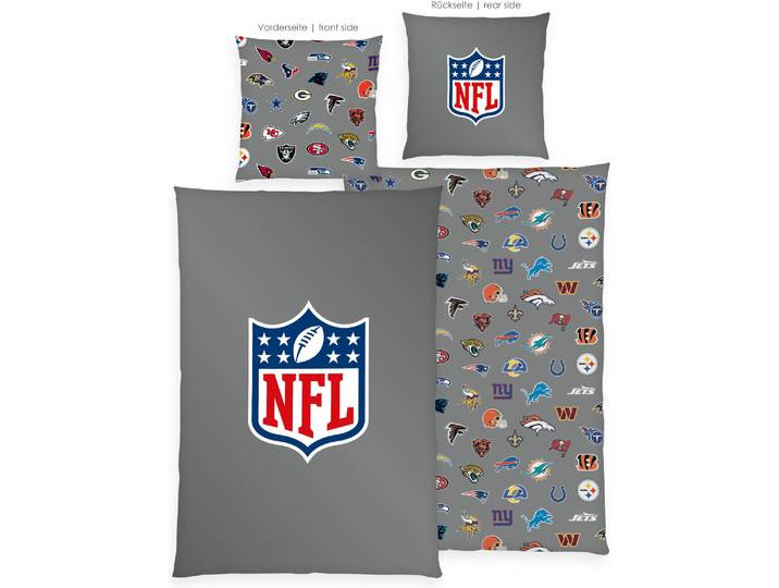 Bettwäsche NFL NFL , grau, B/L: 135cm x 200cm, 1 Stk., 1 Stk., Renforcé, B/L: 80cm x 80cm, 2, Renforcé, Obermaterial: 100% Baumwolle, Bettwäsche, Bettwäsche, Wendebettwäsche