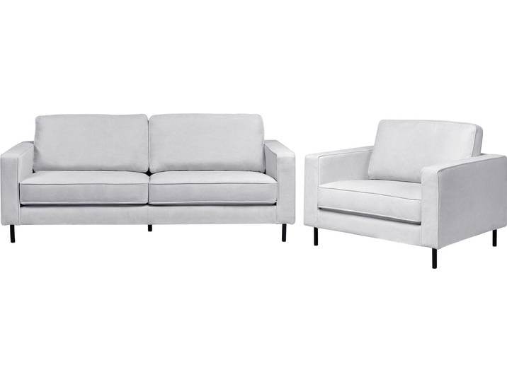 BELIANI Sofa Set Hellgrau Stoff 3-Sitzer Sofa und Sessel mit Schwarzem Metallgestell Sitzkissen Klassisch Industrie Design Wohnzimmer-Set Sitzgruppe