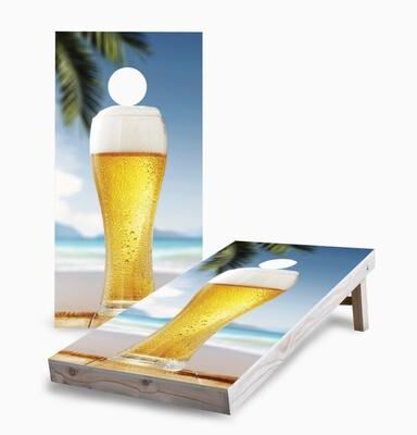 Skip's Garage Cold Beer on the Beach Corn Hole Board Set w Case & Lights