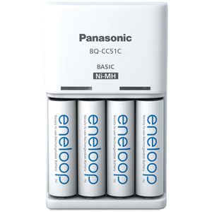 Panasonic Akku-Ladegerät Eneloop BQ-CC51 Basic, für AA, AAA Akkus, 4 Ladeschächte, mit 4 Akkus