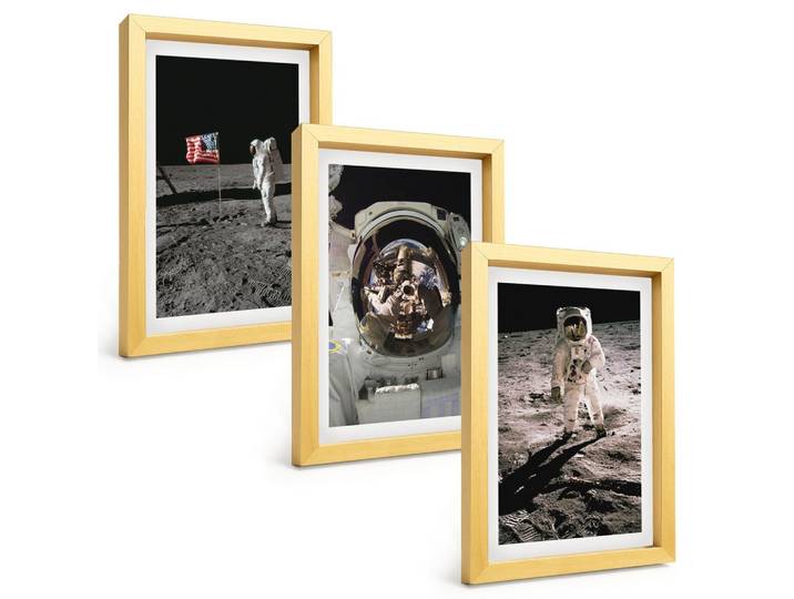 BILDER SET 3er Set - 20x30 cm Goldrahmen - NASA-Mondlandung