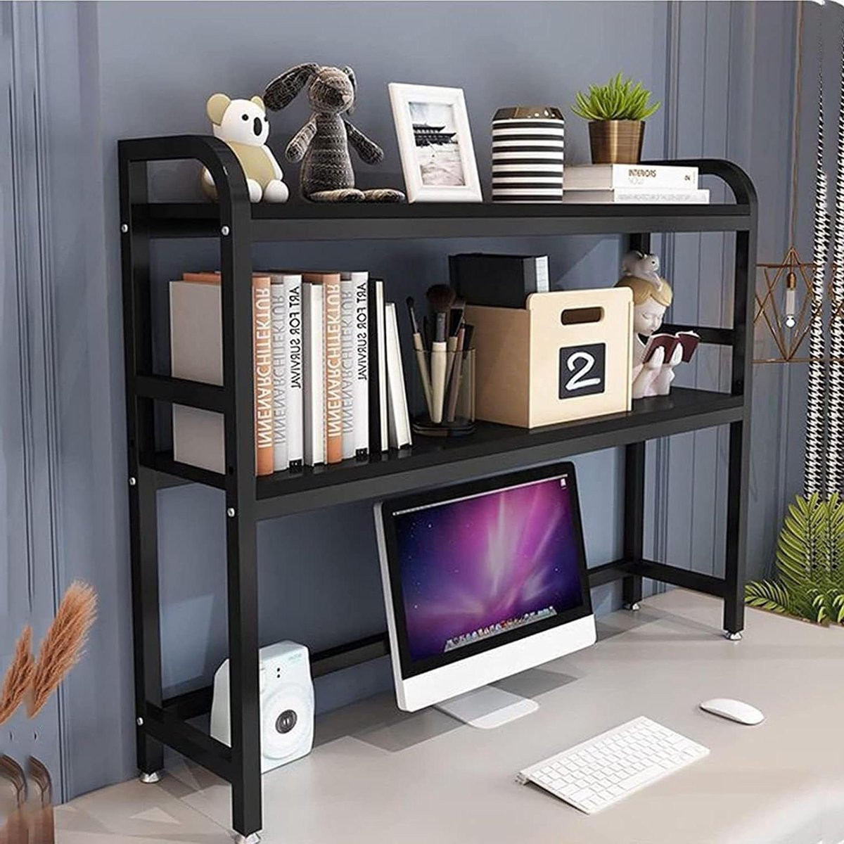 Zwarte Bureaublad Boekenkast en Opbergrek voor je Bureau - B/D/H: 75 x 25 x 95 cm