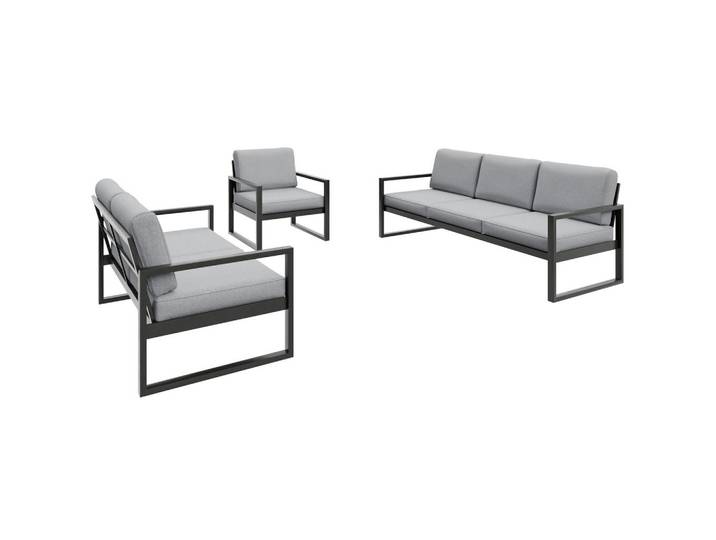 Beautysofa Gartenset Stella mit Sofas und Sessel, mit Metallrahmen, Hellgrau, Gartenmöbel, Gartengarnituren, Gartenmöbel-Sets