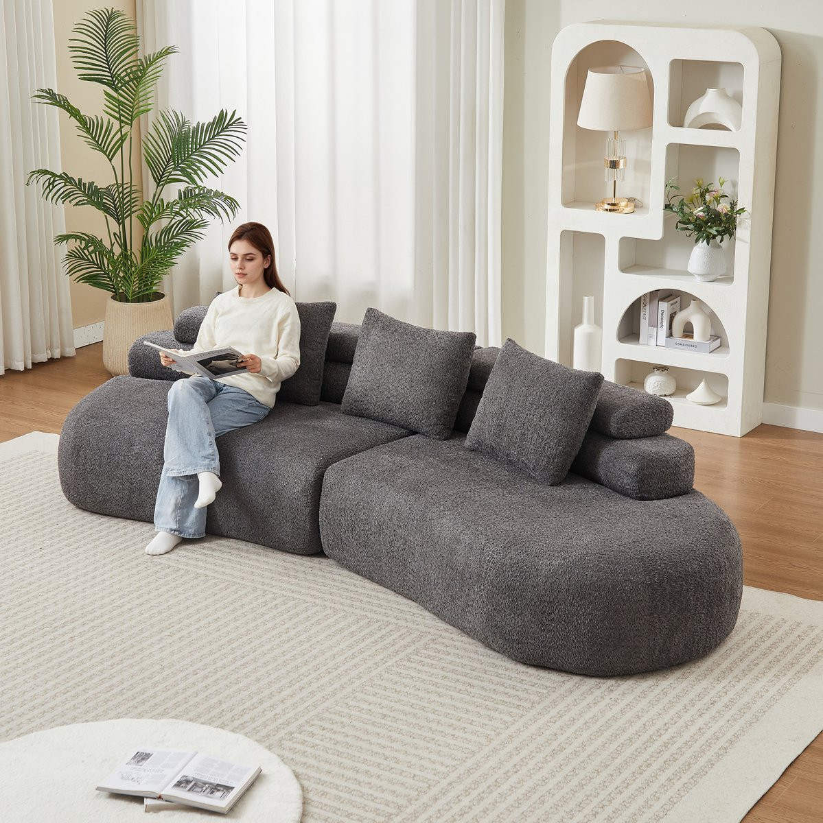 Mivray Modulaire Chenille Bank - Halvemaanvormig Zonder Armleuningen - Grijs