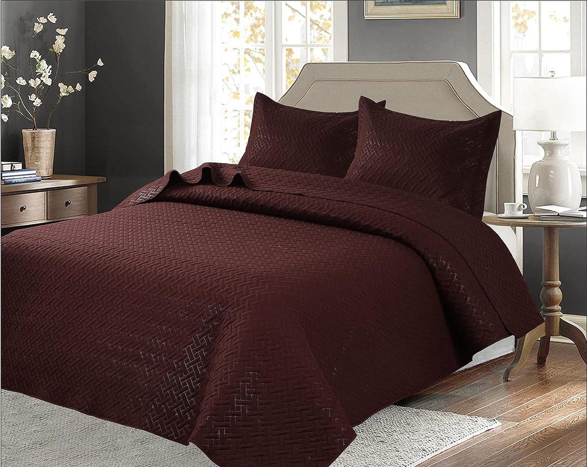 Bruine Sprei Quilt met Pinnsonic Steken voor King/Cal-King Slaapkamer Decoratie
