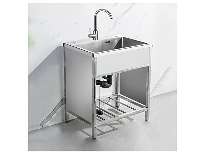 Ausgussbecken Edelstahl, Outdoor Waschbecken Garten Waschbecken Küche Spülbecken Unterschrank Organizer Freistehende Edelstahl-gewerbeküchenspüle Bar, Küche, Restaurant, Integrierte Plattform Mit (Co