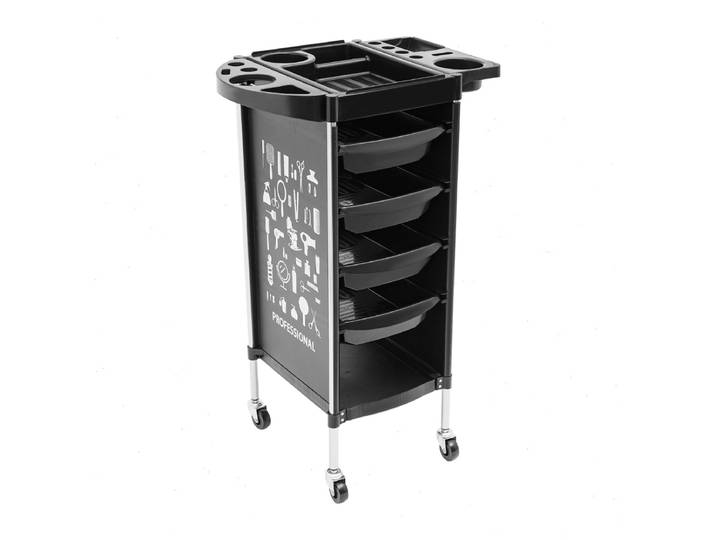 Chariot de beauté, chariot de salon noir à 4 tiroirs, station de coiffure mobile pour outils de salon, barbier, maquillage, coiffure