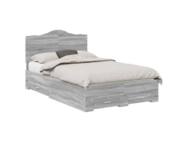 HMDNGOUT Speicherbettgestell Grau 120x190 cm Bettrahmen mit Schubladen aus Holzwerkstoff