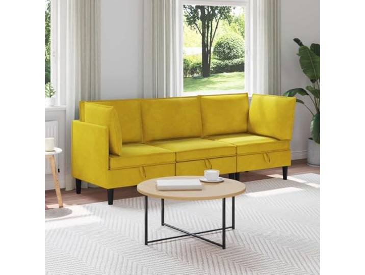 Xolmizyn Wohnzimmergarnitur 3-teilig Gelb Samt Polstersofa mit Stauraum 210 x 70 x 82 cm
