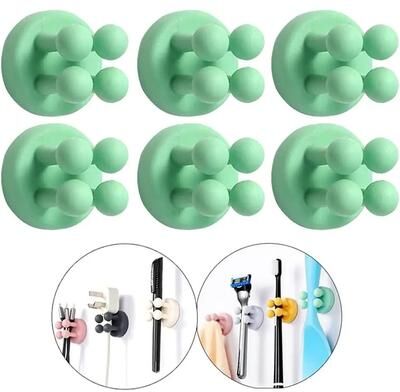 Uplifted Finds Multi Function Silicone Toothbrush And Utility Cable Holder Fleet green 6 Pcs