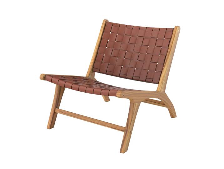 Fauteuil en teck et cuir tressé marron