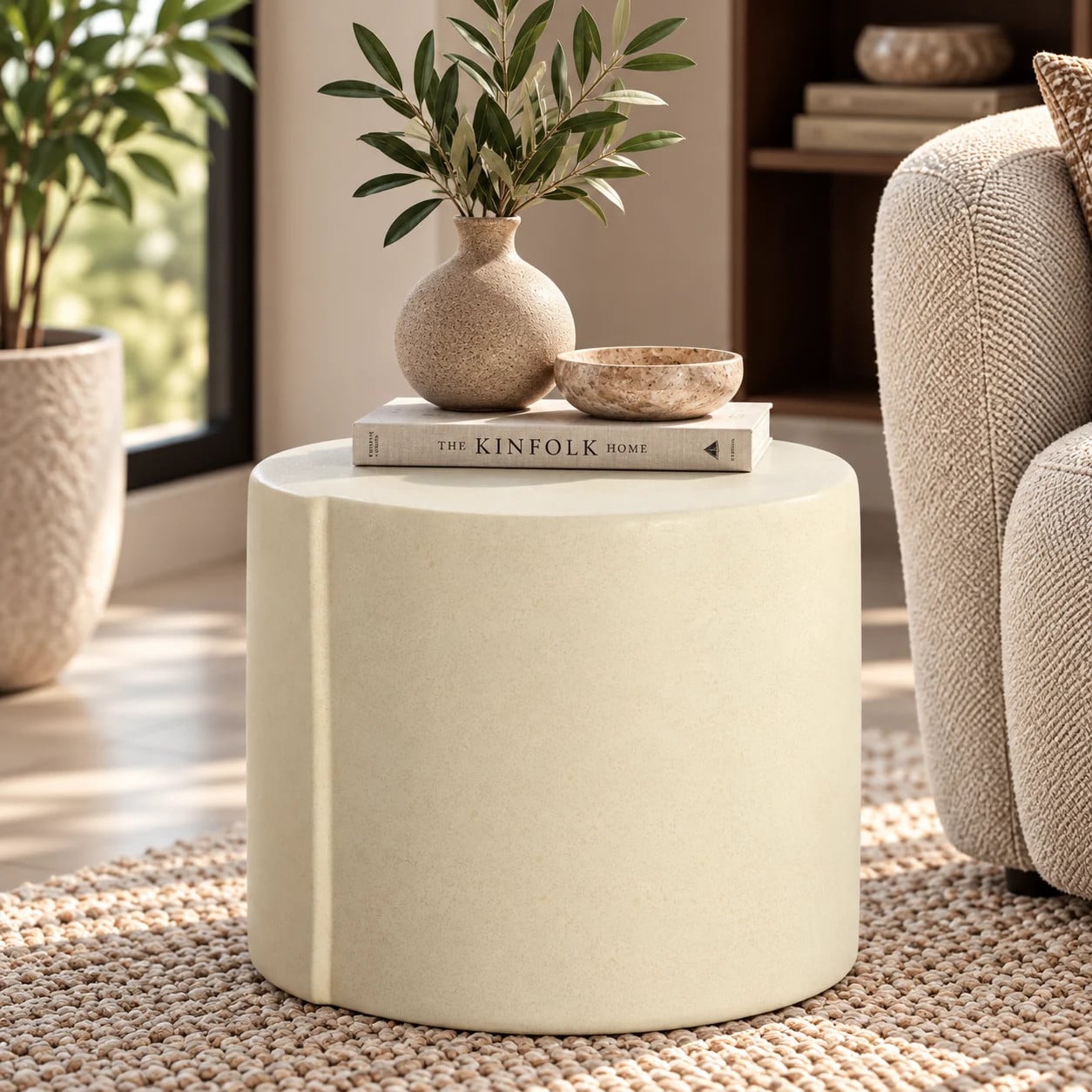 Light & Living Chulilla Ronde Bijzettafel Keramiek Beige B/D/H: 42 x 42 x 34 cm