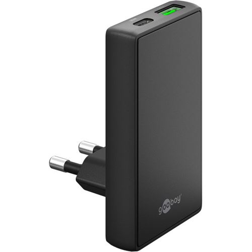65W Goobay USB-C/A PD GaN 90° Dual-Schnelladegerät (schwarz)
