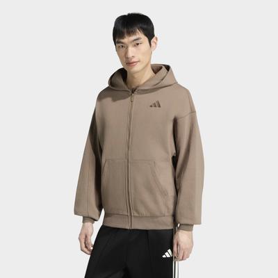 Kapuzensweatshirt ADIDAS SPORTSWEAR "M AK SL FZ", Herren, Gr. L, braun (khasix), Obermaterial: 100% Baumwolle, normal, Rundhals, angesetztes Bündchen, Sweatshirts, sportliches Kapuzensweatshirt, schwere Stoffqualität, mit Kapuze