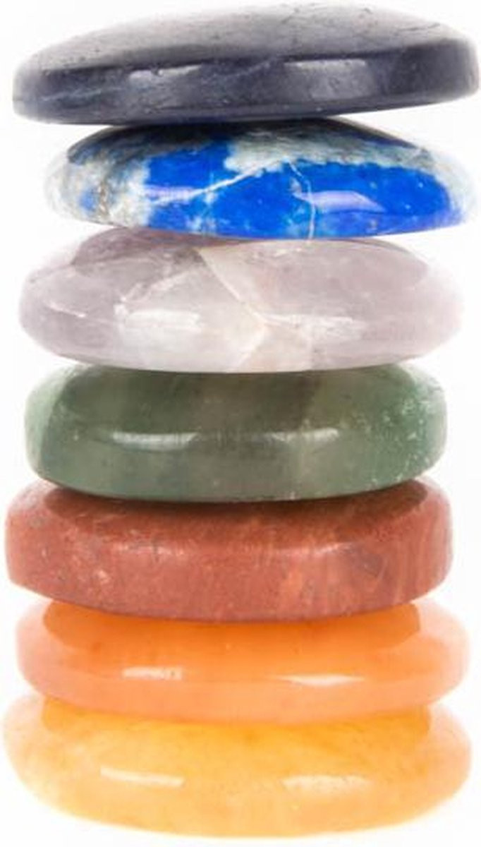 Set van 7 ronde chakra edelstenen in fluweel - S