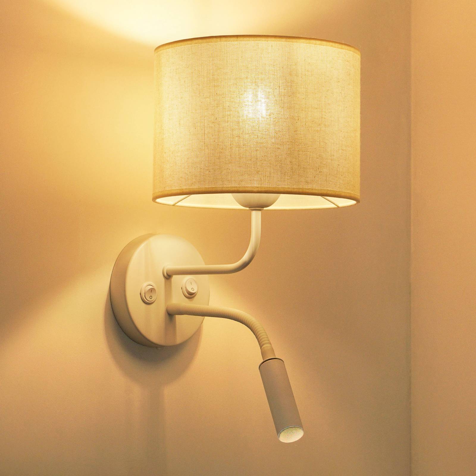 Wandlampe Roller Duolla, creme / amber, für Schlafzimmer, Textil / Stoff / Seide, Wandleuchte, Wandlampe Innen