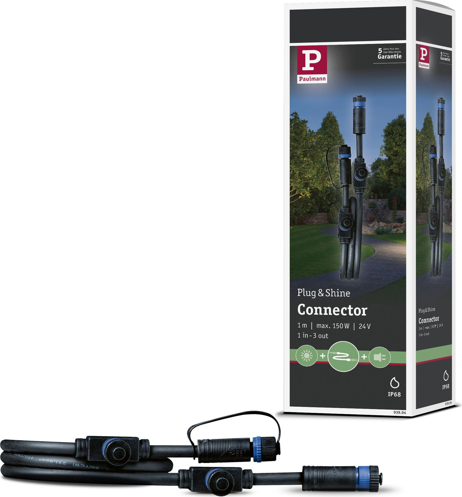 Paulmann Plug & Shine Kabel met 3 aansluitingen, 1 meter