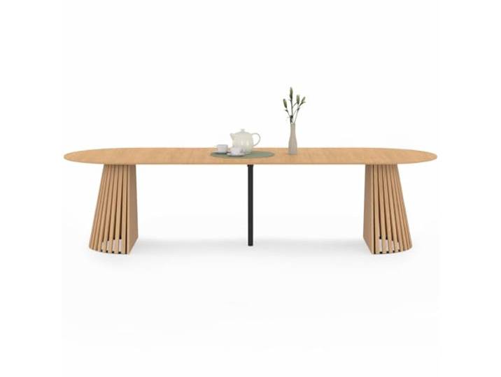 IDMarket - Esstisch, ausziehbar, rund, Carmen, 110-300 cm, Holzlatten Mit Holzfuß aus Latten und Holzplatte, Kapazität 4-12 Personen