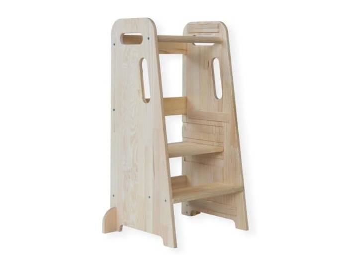 Zwergensache Lernturm für Kinder ab 1 Jahr – 3-Fach höhenverstellbar – Stabiler Küchenhelfer aus Vollholz mit Kippschutz – Kiefer