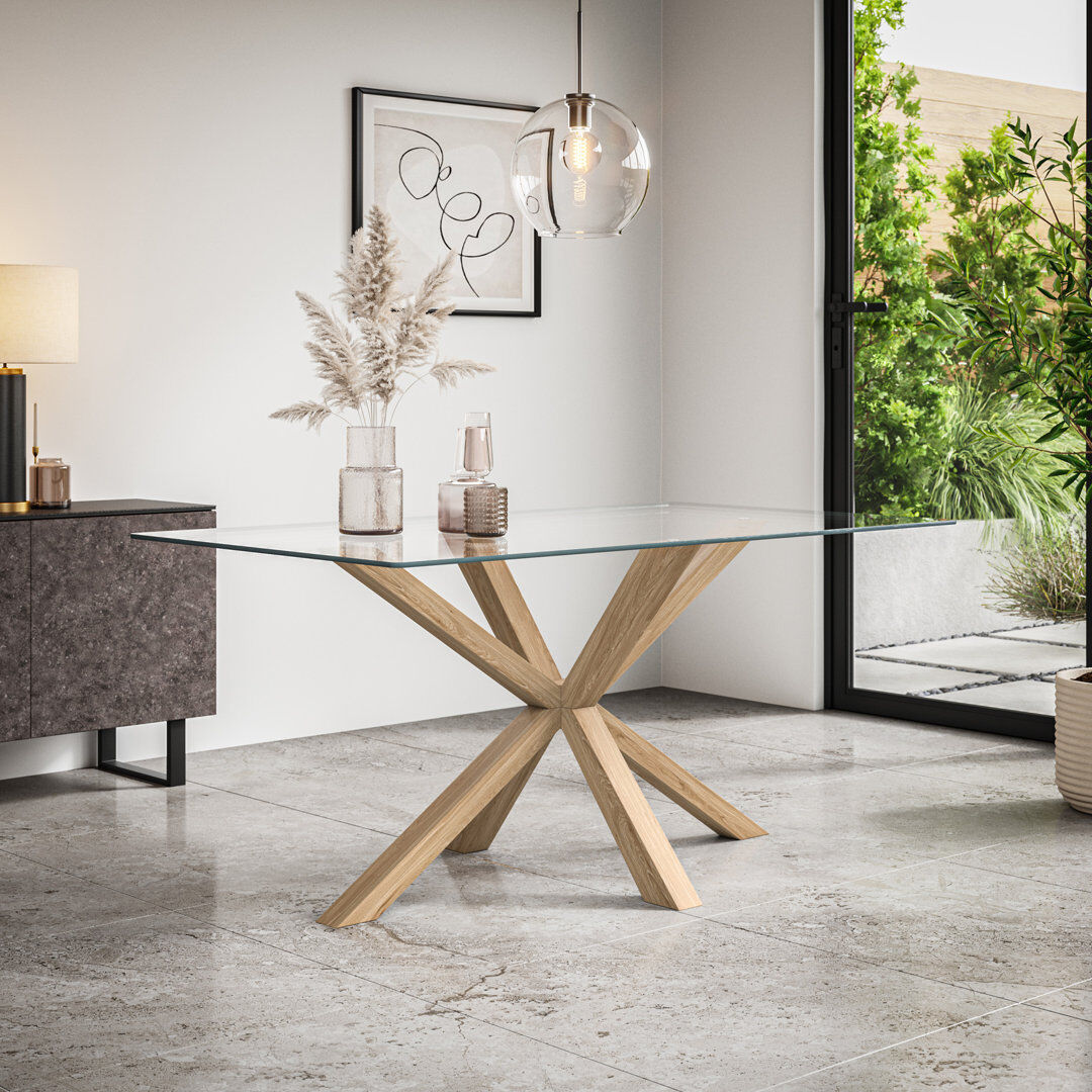 Metro Dannyel Rectangular Glass Top with Solid Wood Base Dining Table Clear