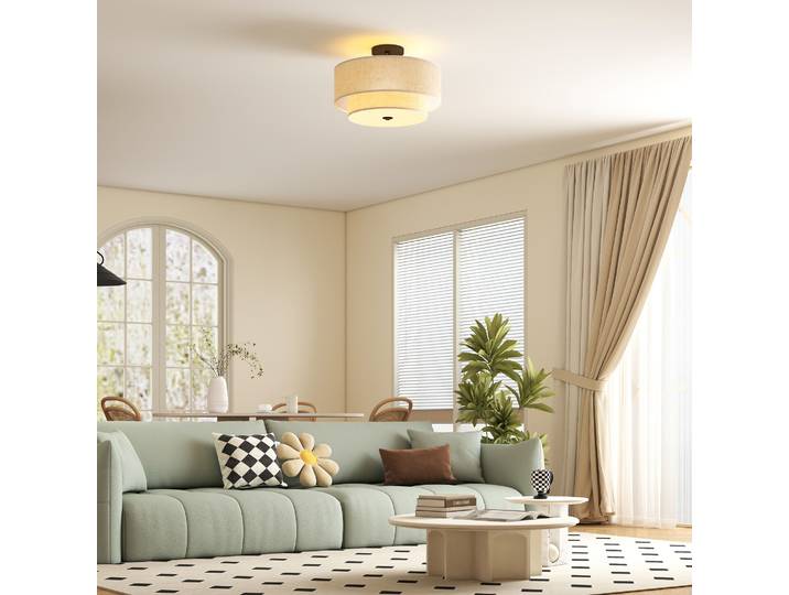 HOMCOM Suspension Crème Doubles Abat-Jour en Lin