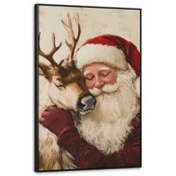 LEINWAND Bilder mit Rahmen - Weihnachtsmann - Rentier - Weihnachten - 100x150