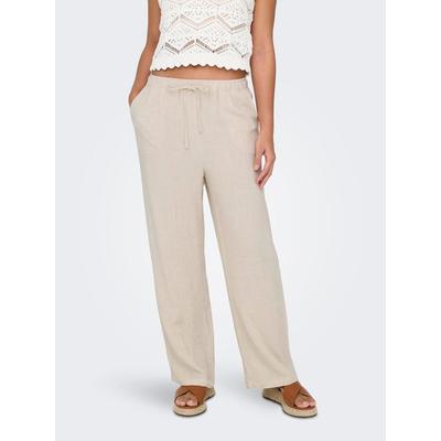 Schlupfhose ONLY "ONLSIESTA MW PULL-UP LINEN BL PNT NOOS", Damen, Gr. L (40), Länge 32, weiß (moonbeam), Web, Obermaterial: 80% Viskose, 20% Leinen, unifarben, straight fit normal, Hosen Schlupfhose, Viskosemischung