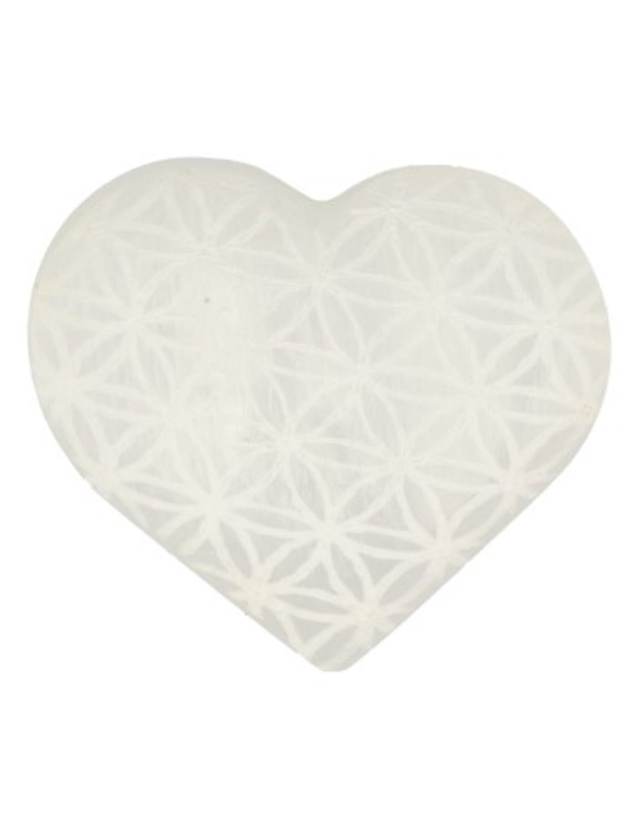 Wit Seleniet Hart met Levensbloem Decoratie