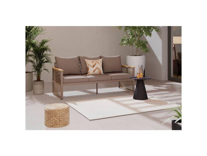 Ambia Garden Loungesofa, Beige, Holz, Metall, Akazie, massiv, 5-Sitzer, Füllung: Polyester, L-Form, 190x73x76 cm, Loungemöbel, Outdoorsofas