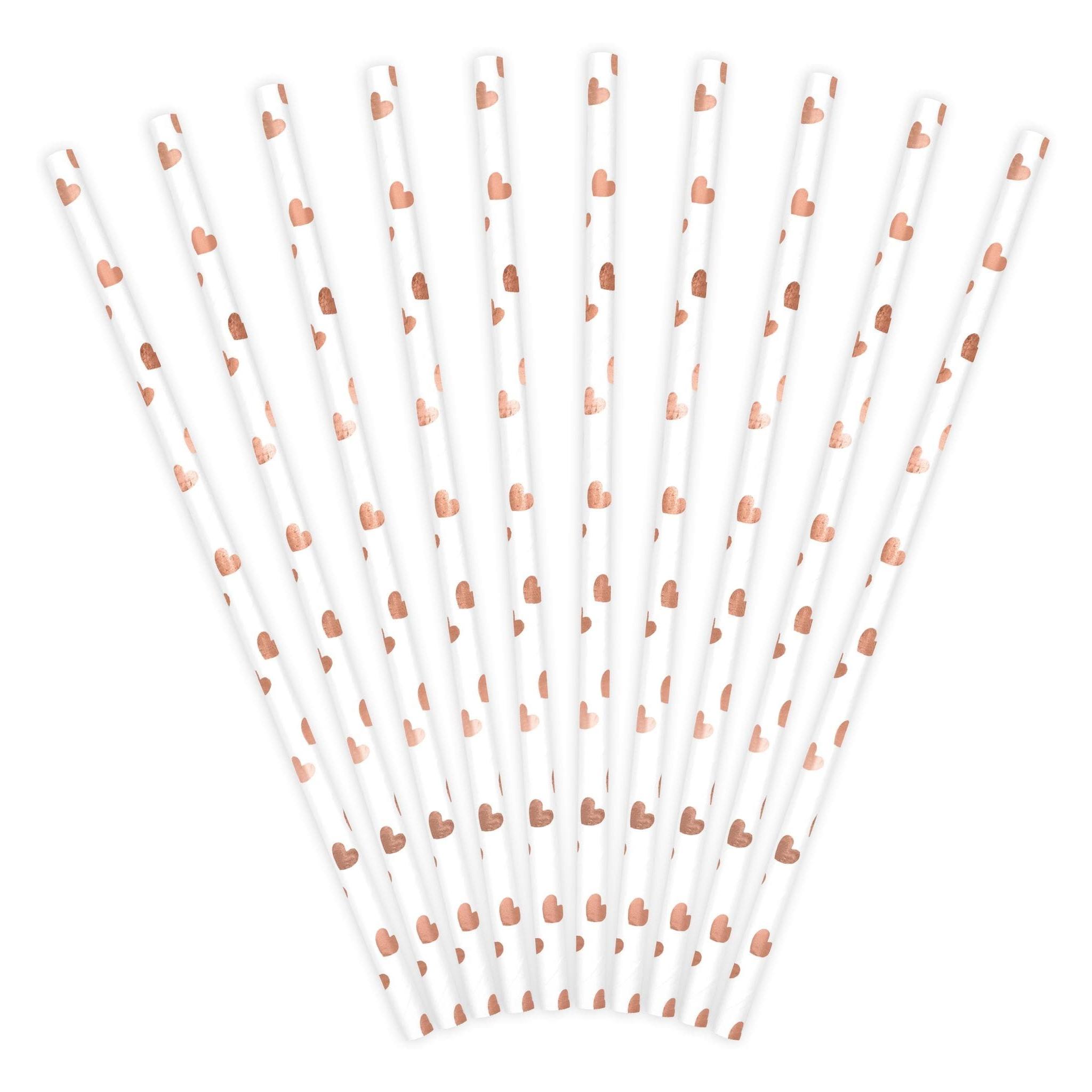 Partydeco Papierstrohhalme - RoseGold Herzen (10St.) (10x) (SPP7M-019RJ)