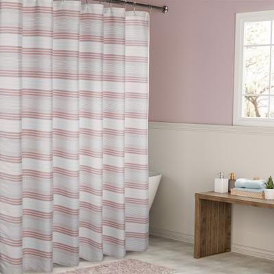 "Wide Width Horizontal Beach Stripe Water Repellent Shower Curtain by Venice Beach Collections Inc in Mauve (Size 72"" W 72"" L)"