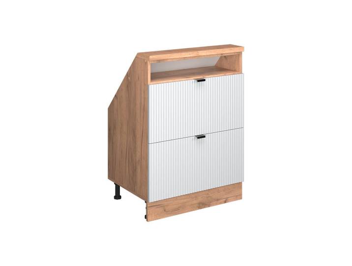 Vicco Dachschrägenschrank Rion Weiß Riffel 60 x 81.6 cm mit 2 Schubladen, Weiß, Eichefarben, Holzwerkstoff, Rechteckig, 60x83.8x46 cm, Kleinmöbel, Kommoden
