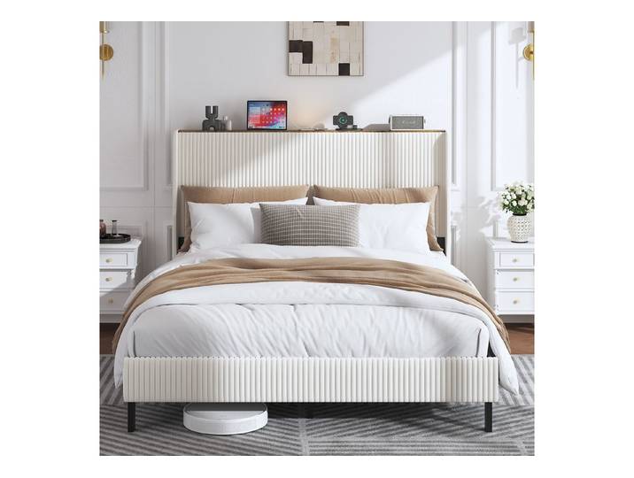 OKWISH Polsterbett Gepolstertes Plattformbett (mit Flügelkantendesign, 1-tlg., 160*200)